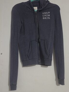 Abercrombie & Fitch Navy Zip Hoodie with White Chest Logo